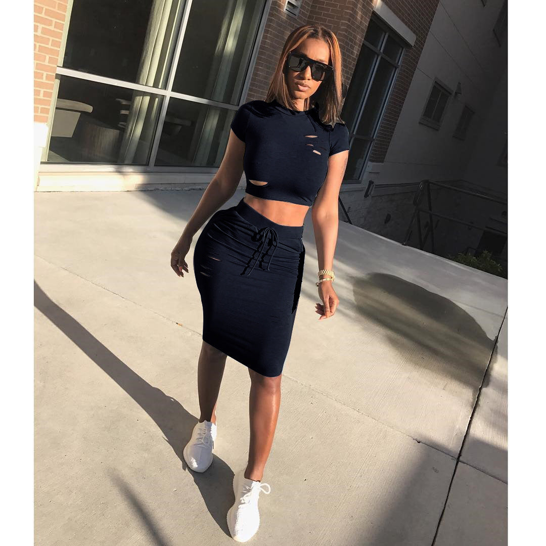 Damen Set Cropped und Rockhose mit Kordelzug