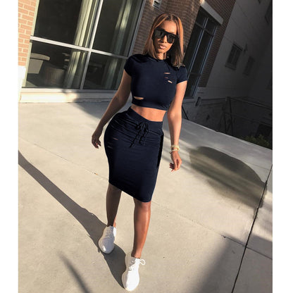 Damen Set Cropped und Rockhose mit Kordelzug