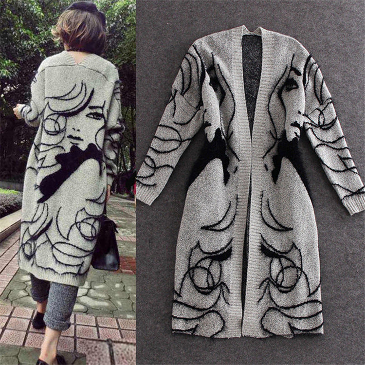Damen Strickjacke Offen Vorne Kreatives Motiv Eveloria