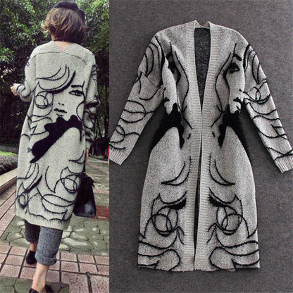 Damen Strickjacke Offen Vorne Kreatives Motiv Eveloria