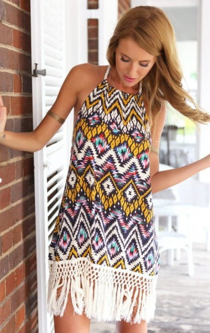Damen Strandkleid Sommerkleid mit Fransen Details Eveloria