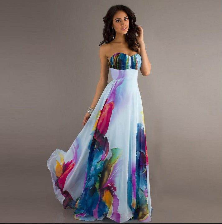 Damen Maxikleid Trägerlos Bunt Blumenmuster - Eveloria