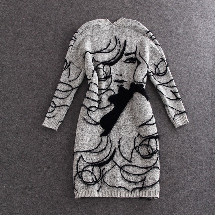 Damen Strickjacke Offen Vorne Kreatives Motiv Eveloria