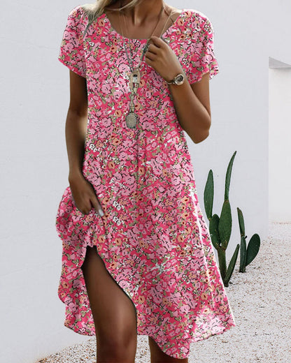 Eveloria Damenkleid Rundhals Kurzarm Blumenmuster - Eveloria