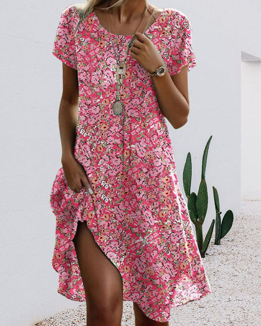 Eveloria Damenkleid Rundhals Kurzarm Blumenmuster - Eveloria