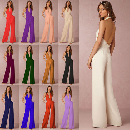 Damen Jumpsuit V-Ausschnitt Weitbeinig Eveloria - Eveloria