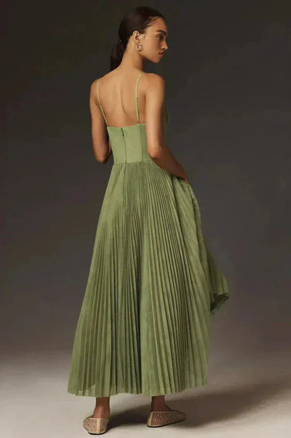 Damen Maxi Kleid Falten Träger