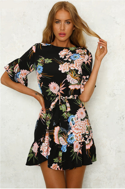 Damen Wickelkleid mit Volantärmeln und Taillengürtel Floral Eveloria