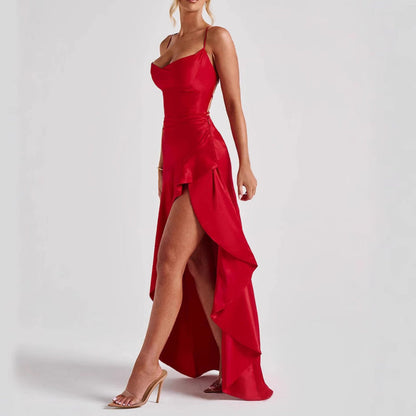 Eveloria Damen Unregelmäßiges Kleid Rückenauschnitt Rüschen - Eveloria