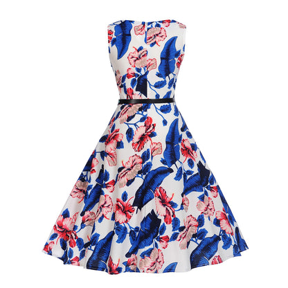 Damen Swing-Kleid Floralmuster Elastischer Gürtel Eveloria