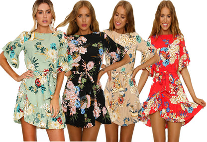 Damen Wickelkleid mit Volantärmeln und Taillengürtel Floral Eveloria