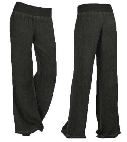Damenweite Fließende Hose Elastischer Bund Denim-Look Blau