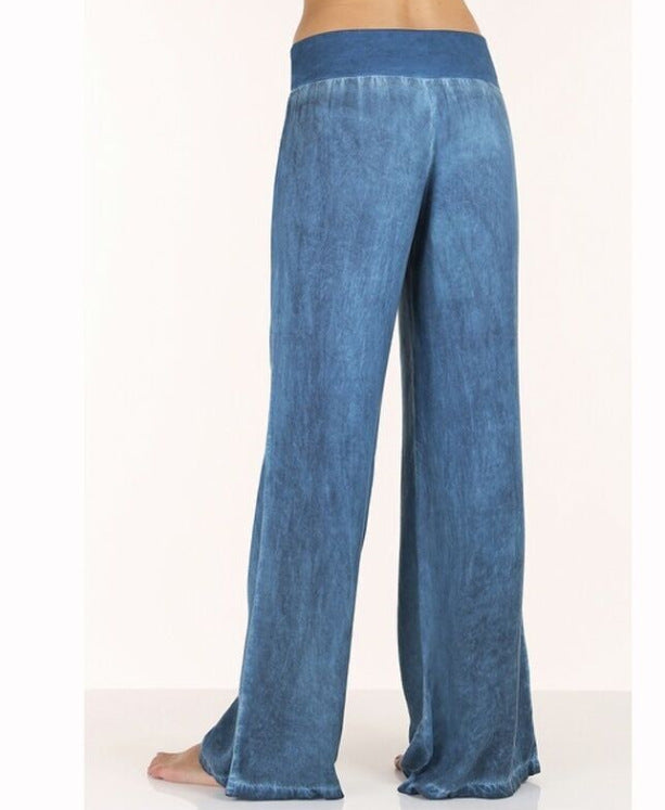 Damenweite Fließende Hose Elastischer Bund Denim-Look Blau