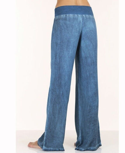 Damenweite Fließende Hose Elastischer Bund Denim-Look Blau