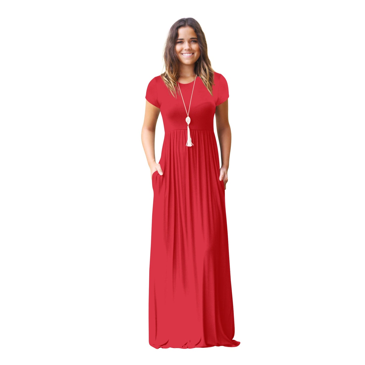 Damen Maxikleid mit Taschen Fließender Schnitt Eveloria