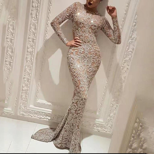 Damen Bronzing Kleid Langärmelig Slim Fit - Eveloria