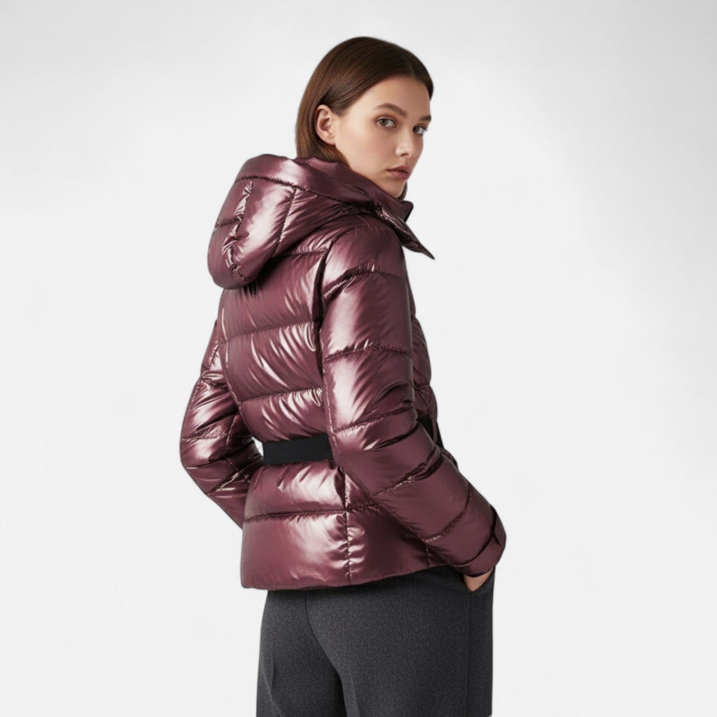 Damen Steppjacke Kapuze Tailliert Warm