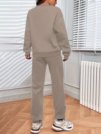 Damen Jogging Set Oversized Sweatshirt und Hochtaillierte Jogger