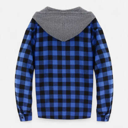 Jadon Herren Karo-Hoodie Knopfleiste Kordelzug