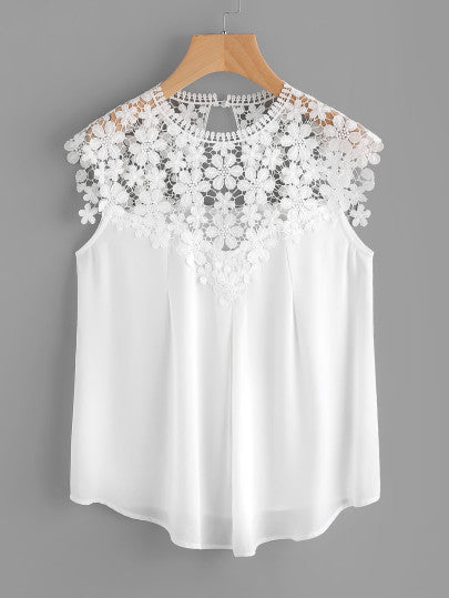 Damen Bluse Flora Stickerei Fließend Weiss Eveloria
