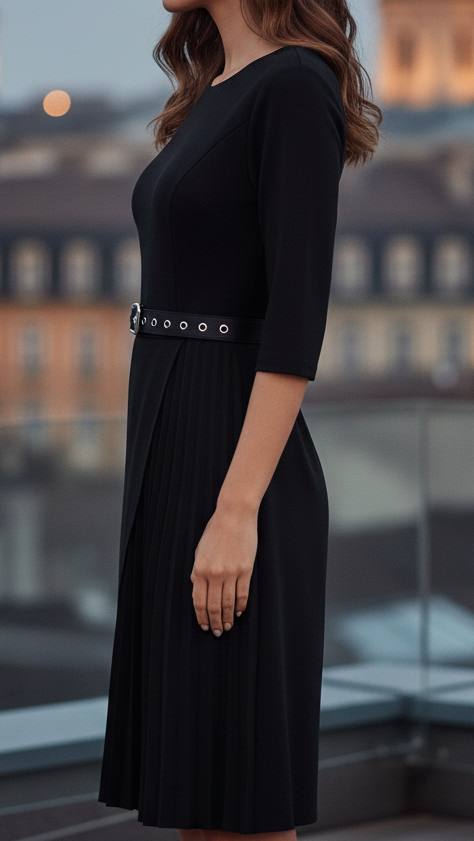 Damen Midikleid mit Gürtel und langen Ärmeln Sommer Farbe nicht