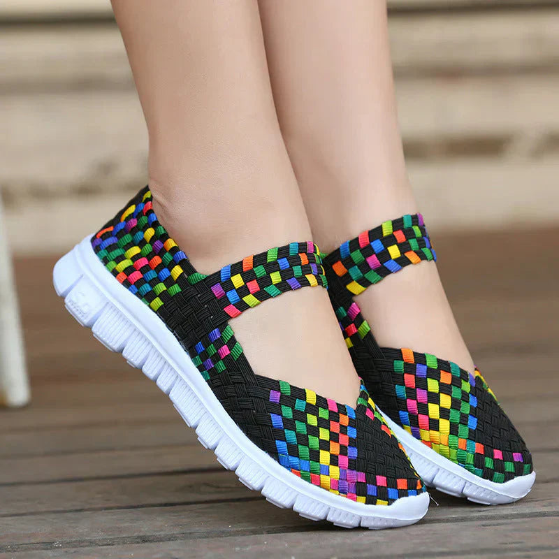 Elastische Damen Flache Schuhe Leicht Gewebt