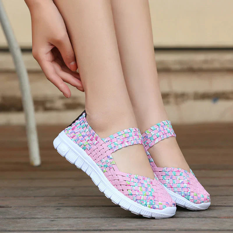 Elastische Damen Flache Schuhe Leicht Gewebt
