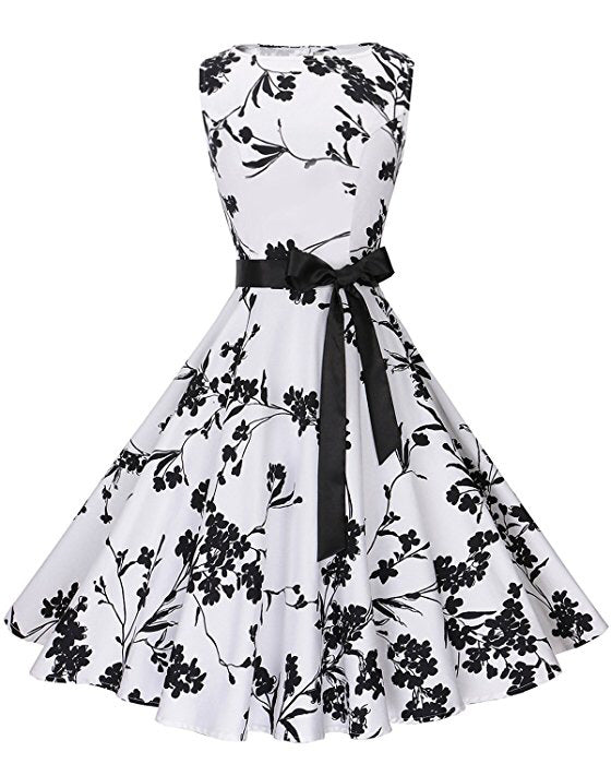 Damen Swingkleid Floralmuster Tailliert Rosa Eveloria - Eveloria