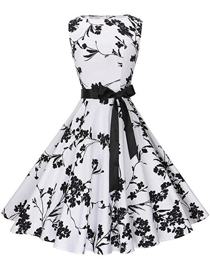 Damen Swingkleid Floralmuster Tailliert Rosa Eveloria - Eveloria