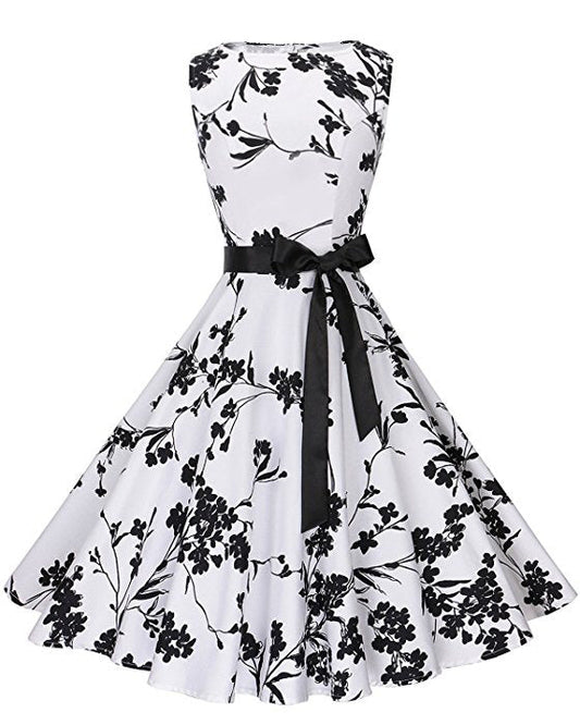 Damen Swingkleid Floralmuster Tailliert Rosa Eveloria - Eveloria
