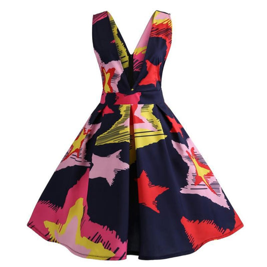 Damen A-Linien Kleid V-Ausschnitt Grafisches Sternmuster Eveloria - Eveloria