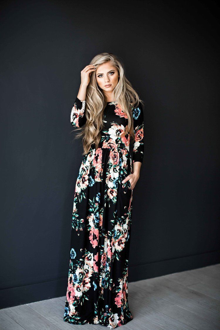 Damen Maxikleid Floralmuster Langrock Eveloria