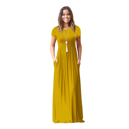 Damen Maxikleid mit Taschen Fließender Schnitt Eveloria