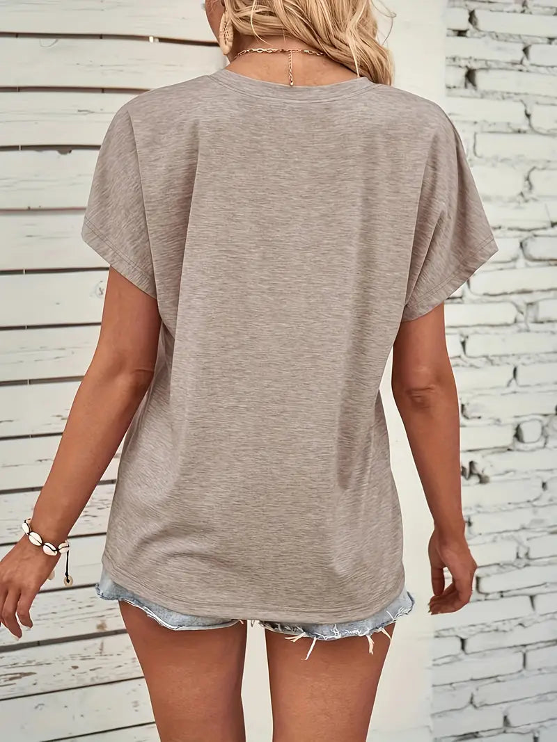 Damen Casual Shirt Rundhals Kurzärmel Halbknopfleiste