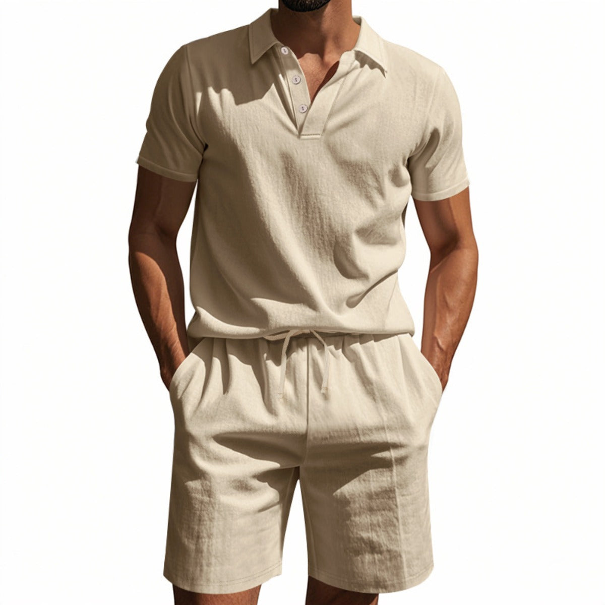 Eveloria Damen Kurzärmliges Poloshirt Strandanzug Shorts Set - Eveloria