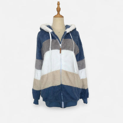 Damen Oversized Jacke mit Kapuze Gestreift