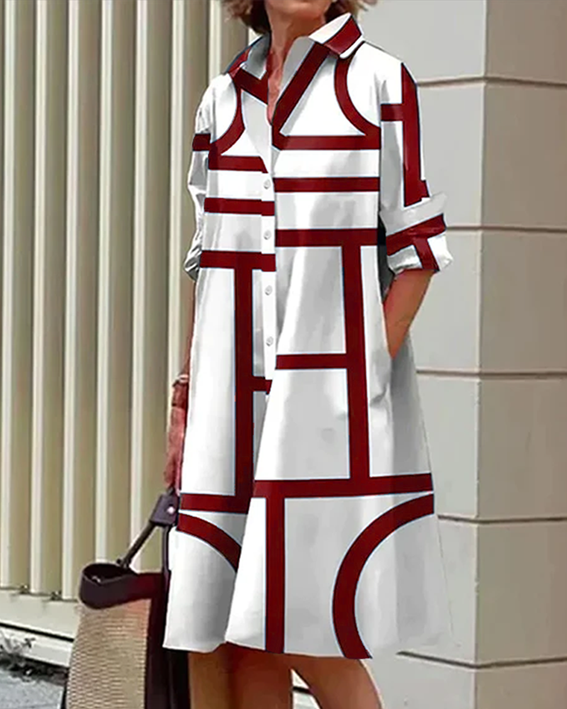 Eveloria Damenkleid Geometrischer Druck Mit Taschen