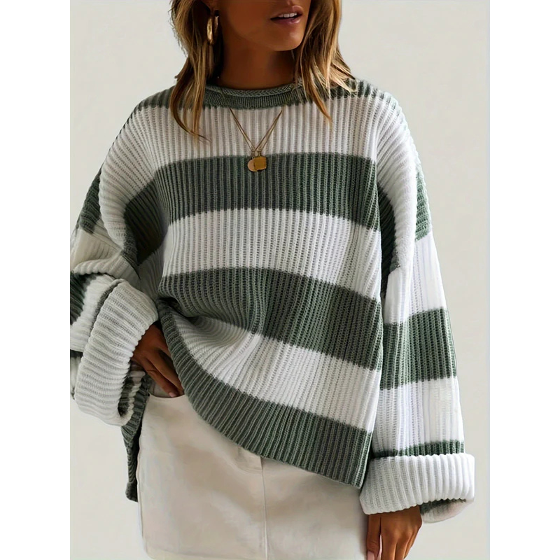 Eveloria Damen Oversize Pullover Gestreift