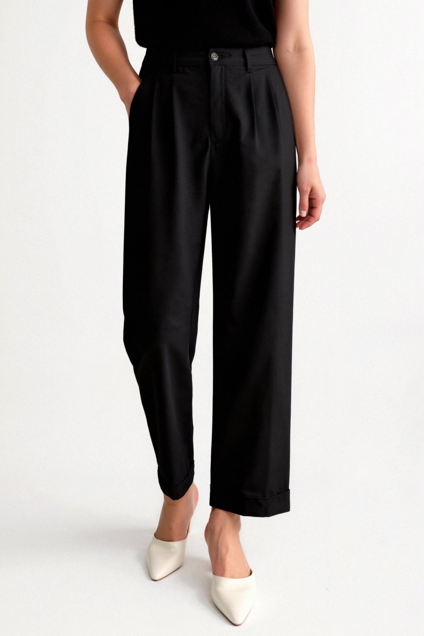 Damenhose Bundfalten Umschlag Saum