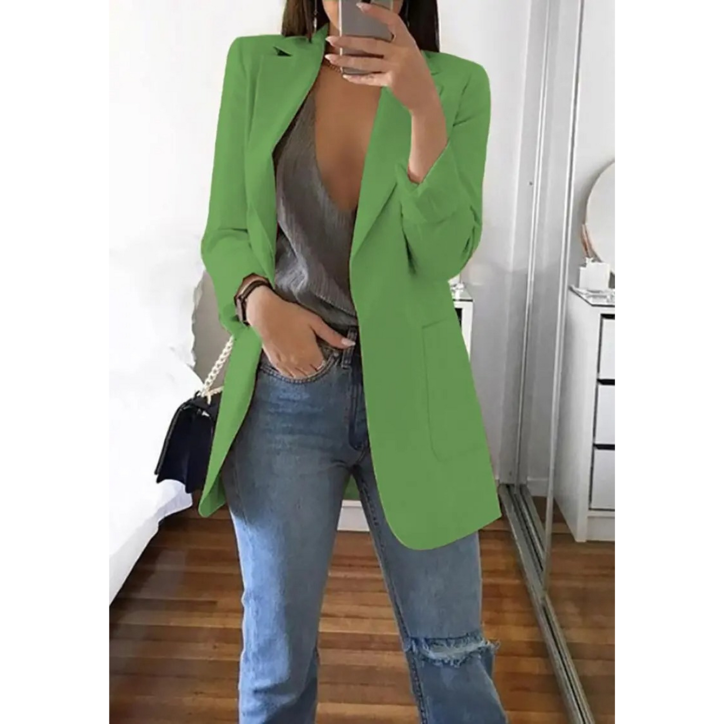 Damen Doppelreihiger Blazer Bürooutfit mit Druck