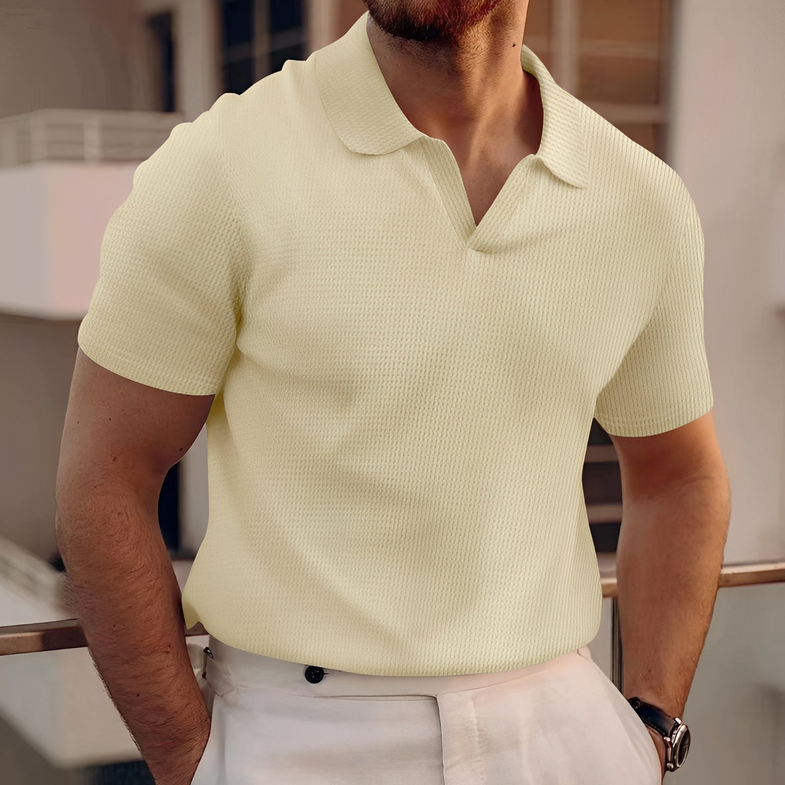 Herren Polo-Shirt Leicht Baumwolle Sommerlich Weiß - Eveloria