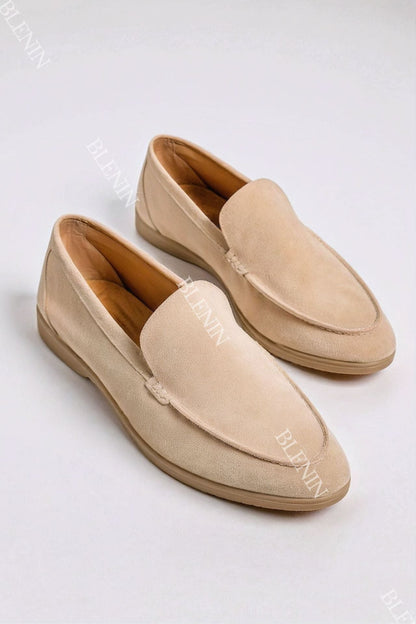 Beige Loafer Schuhe Leder Elegant
