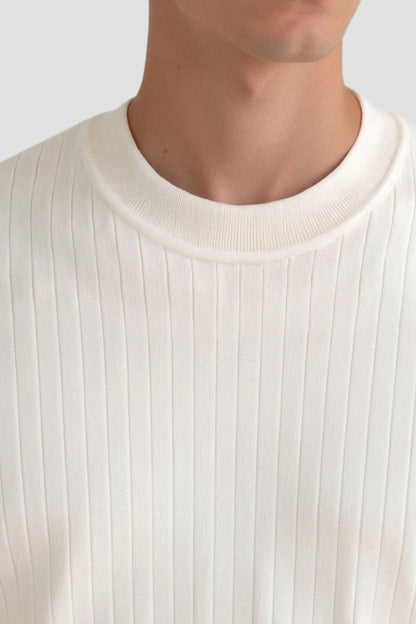 Herren Feinripp Langarmshirt Minimalistisch Weiß