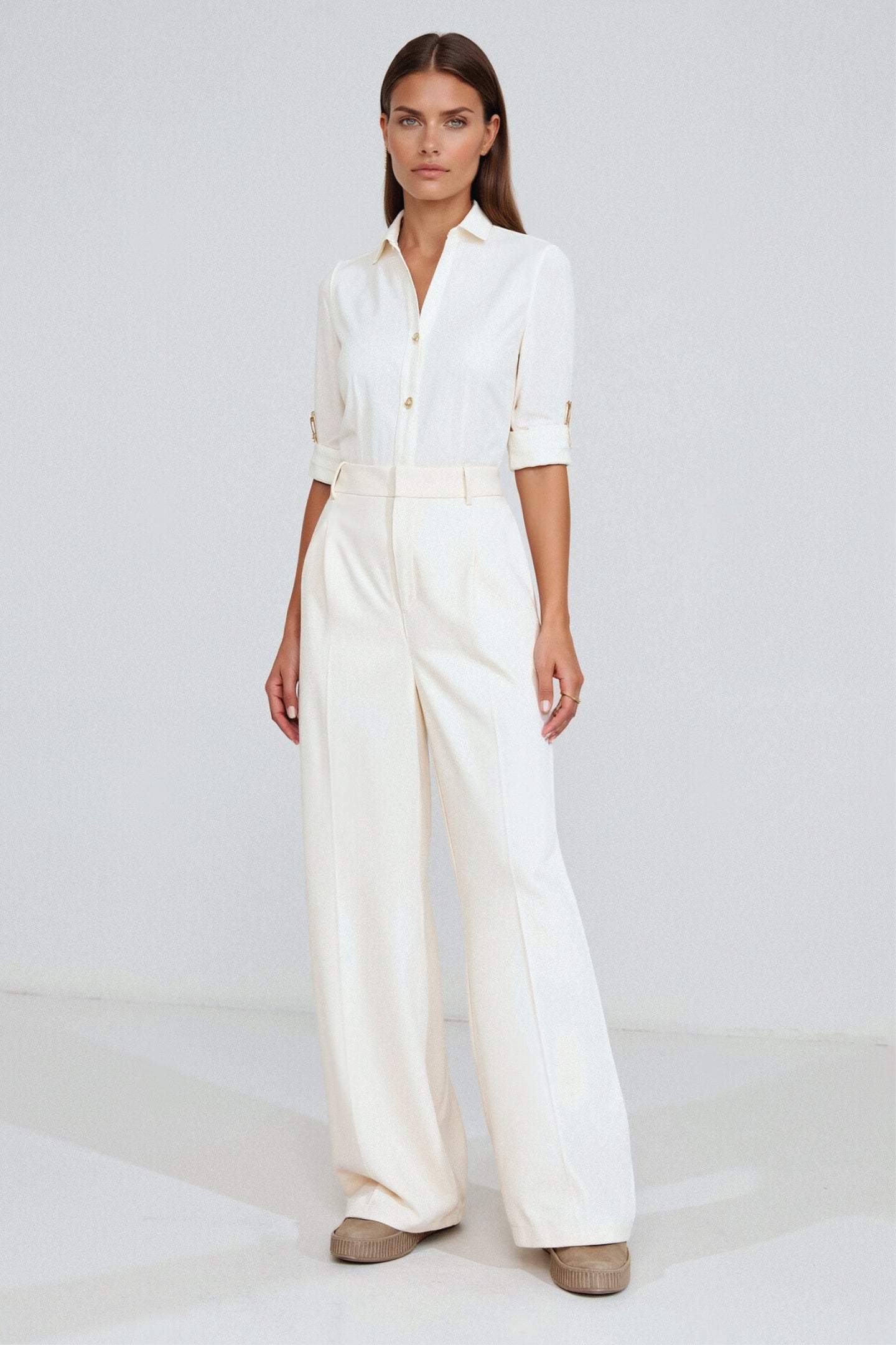 Damenhose Weit Schnitt Bundfalten Elegant