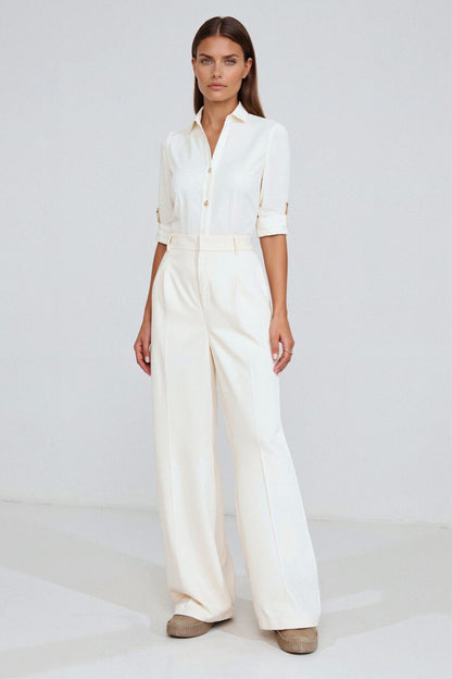 Damenhose Weit Schnitt Bundfalten Elegant