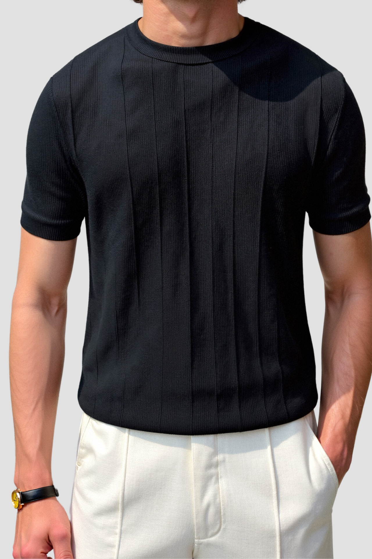 Herren Klassisches Heavy O-Hals Streifen T-Shirt