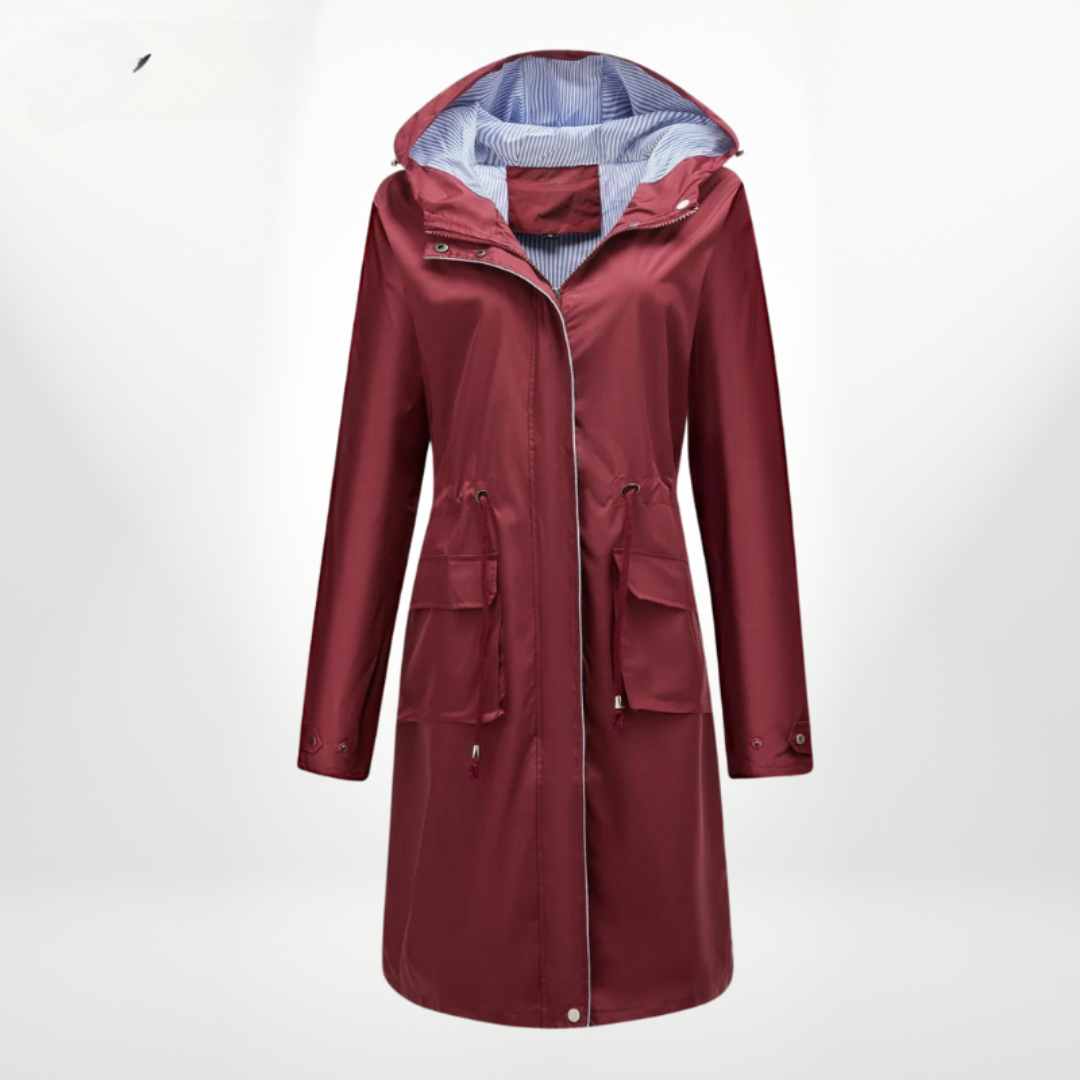 Damen Trenchcoat Lang Kapuze Taillenzug