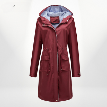 Damen Trenchcoat Lang Kapuze Taillenzug