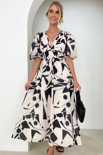Eveloria Damen Maxi Kleid Puffärmel mit Liebe-Print