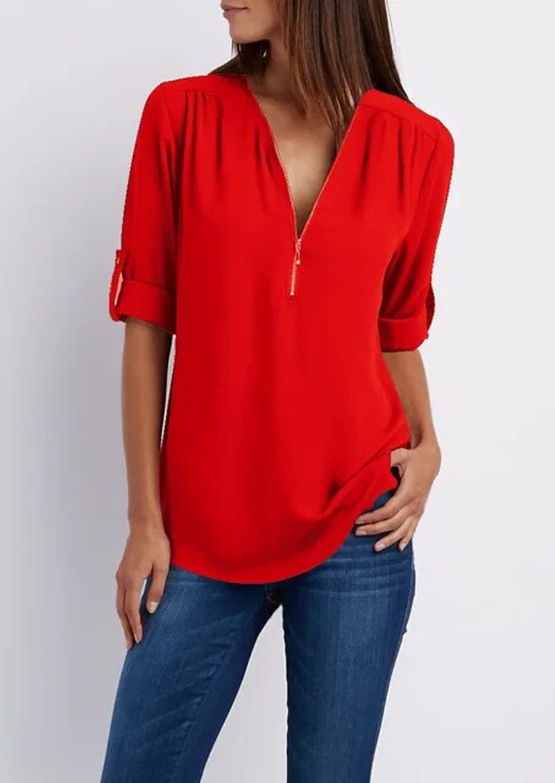 Eveloria Damen Chiffonbluse Mit Reißverschluss